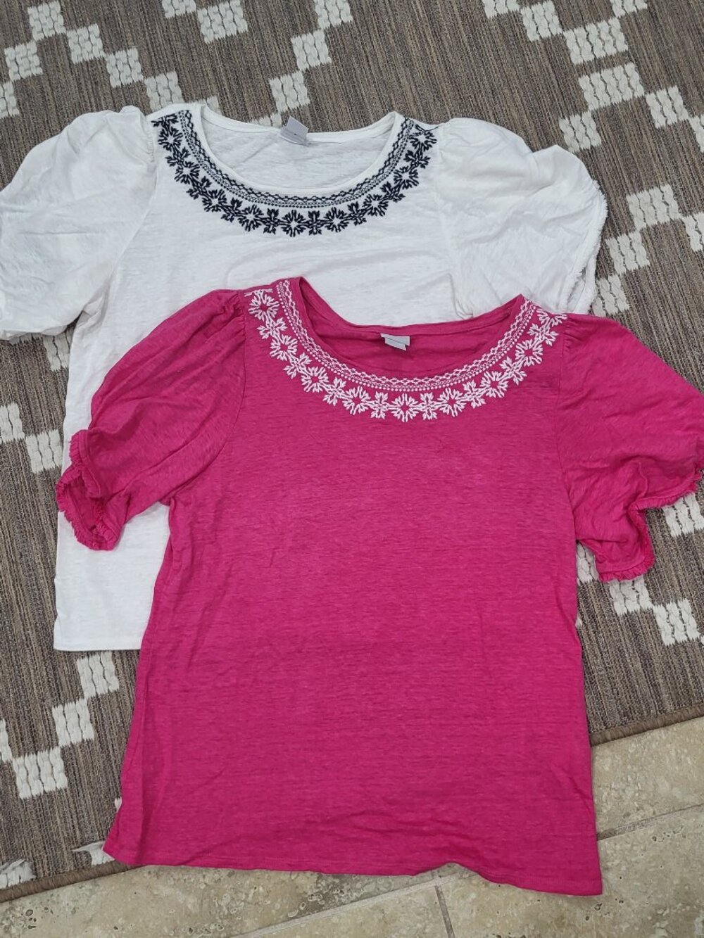Chicos bundle Shirt Women's 2 US Large  Linen Embroidered Flutter Fringe Sleeves